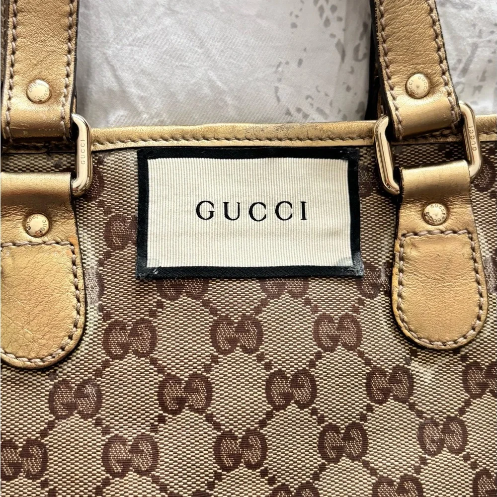 Gucci Brown Monogram Tote with Pink Floral Appliqués - Picture 3 of 8